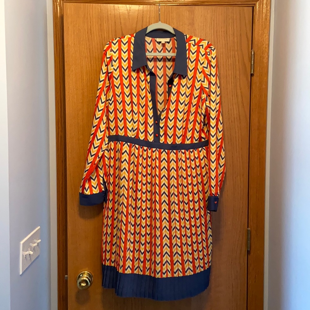 Chevron Patterned Dress with Navy Accents